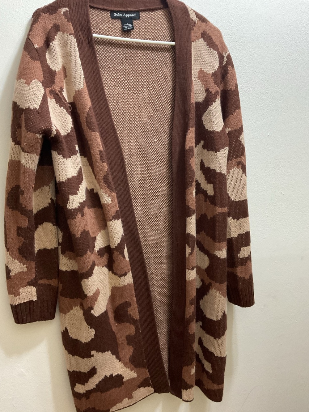 Soho Apparel Brown & Cream Camouflage Open-Front Cardigan